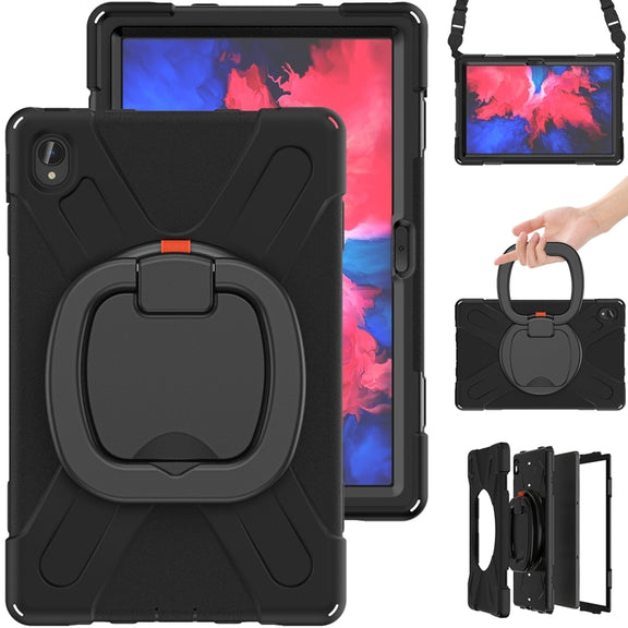 For Lenovo XiaoXin Pad 11 / Pad 11 Plus 2021 / Pad 2022 Silicone + PC Protective Case with Holder & Shoulder Strap(Black)