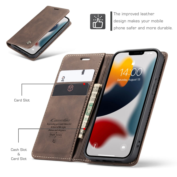 For iPhone 13 mini CaseMe-013 Multifunctional Retro Frosted Horizontal Flip Leather Case with Card Slot & Holder & Wallet (Coffee) - free shipping - PMC Jewellery - Order now!