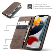For iPhone 13 mini CaseMe-013 Multifunctional Retro Frosted Horizontal Flip Leather Case with Card Slot & Holder & Wallet (Coffee)