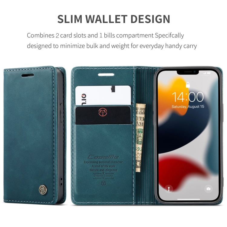 For iPhone 13 mini CaseMe-013 Multifunctional Retro Frosted Horizontal Flip Leather Case with Card Slot & Holder & Wallet (Blue)