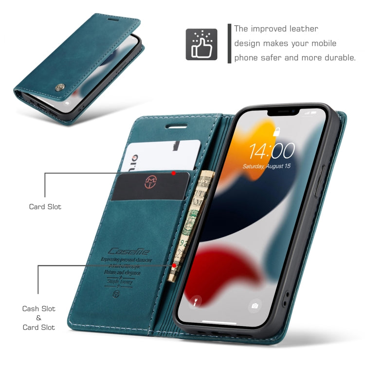 For iPhone 13 mini CaseMe-013 Multifunctional Retro Frosted Horizontal Flip Leather Case with Card Slot & Holder & Wallet (Blue)