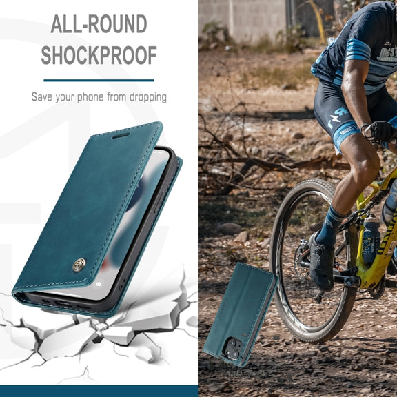 For iPhone 13 mini CaseMe-013 Multifunctional Retro Frosted Horizontal Flip Leather Case with Card Slot & Holder & Wallet (Blue)