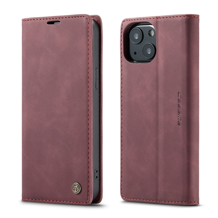 For iPhone 13 mini CaseMe-013 Multifunctional Retro Frosted Horizontal Flip Leather Case with Card Slot & Holder & Wallet (Wine Red)