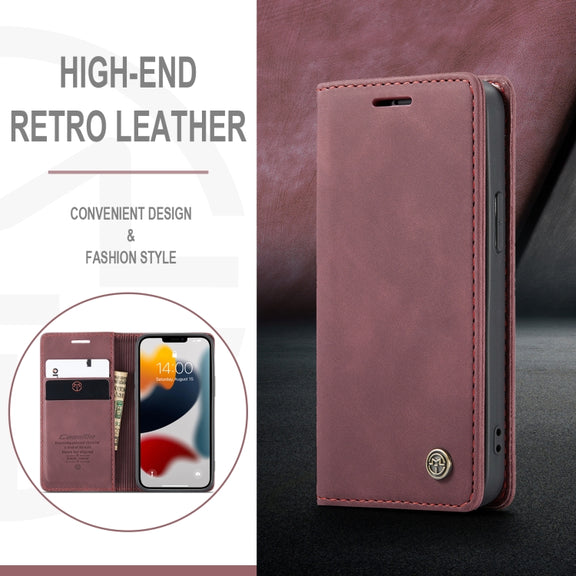 For iPhone 13 mini CaseMe-013 Multifunctional Retro Frosted Horizontal Flip Leather Case with Card Slot & Holder & Wallet (Wine Red)