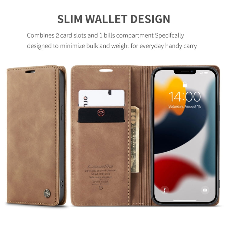 For iPhone 13 mini CaseMe-013 Multifunctional Retro Frosted Horizontal Flip Leather Case with Card Slot & Holder & Wallet (Brown)