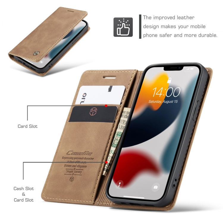 For iPhone 13 mini CaseMe-013 Multifunctional Retro Frosted Horizontal Flip Leather Case with Card Slot & Holder & Wallet (Brown)