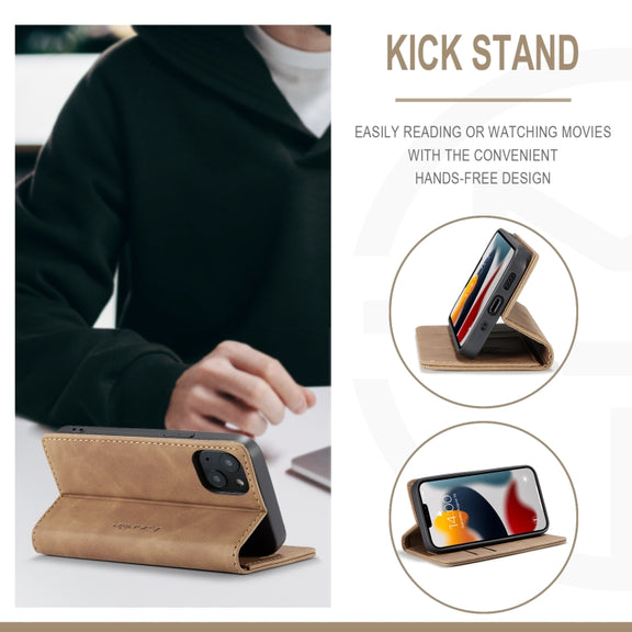 For iPhone 13 mini CaseMe-013 Multifunctional Retro Frosted Horizontal Flip Leather Case with Card Slot & Holder & Wallet (Brown)