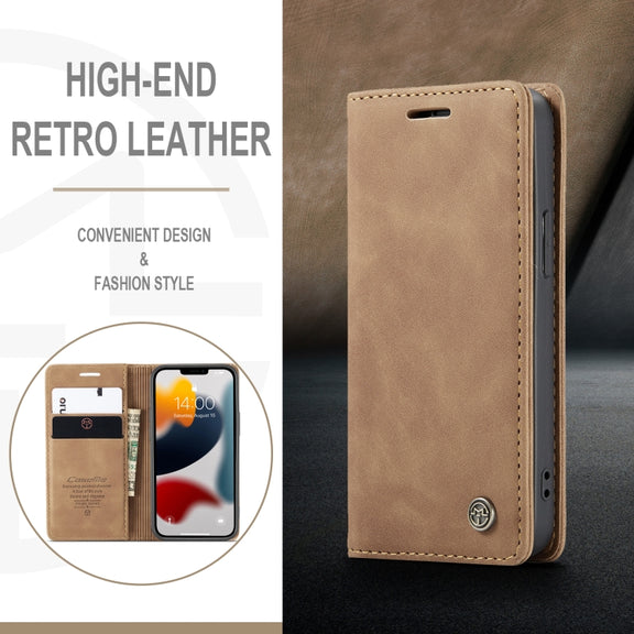 For iPhone 13 mini CaseMe-013 Multifunctional Retro Frosted Horizontal Flip Leather Case with Card Slot & Holder & Wallet (Brown)