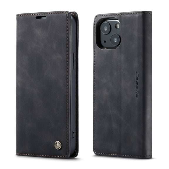 For iPhone 13 CaseMe-013 Multifunctional Retro Frosted Horizontal Flip Leather Case with Card Slot & Holder & Wallet(Black)