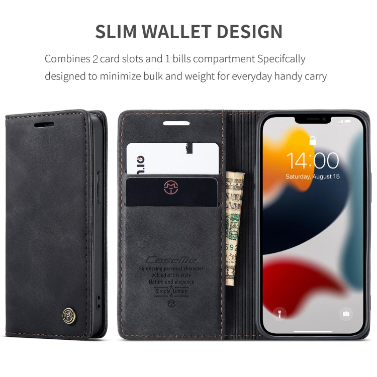 For iPhone 13 CaseMe-013 Multifunctional Retro Frosted Horizontal Flip Leather Case with Card Slot & Holder & Wallet(Black)
