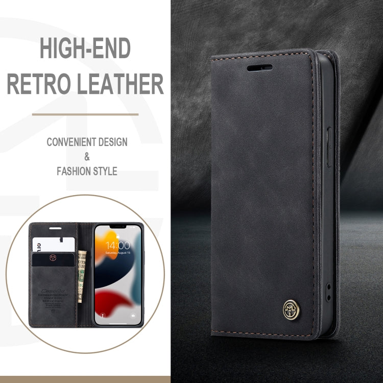 For iPhone 13 CaseMe-013 Multifunctional Retro Frosted Horizontal Flip Leather Case with Card Slot & Holder & Wallet(Black)