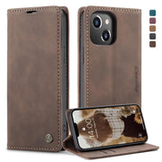For iPhone 13 CaseMe-013 Multifunctional Retro Frosted Horizontal Flip Leather Case with Card Slot & Holder & Wallet(Coffee)