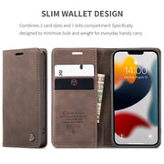 For iPhone 13 CaseMe-013 Multifunctional Retro Frosted Horizontal Flip Leather Case with Card Slot & Holder & Wallet(Coffee)