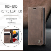 For iPhone 13 CaseMe-013 Multifunctional Retro Frosted Horizontal Flip Leather Case with Card Slot & Holder & Wallet(Coffee)