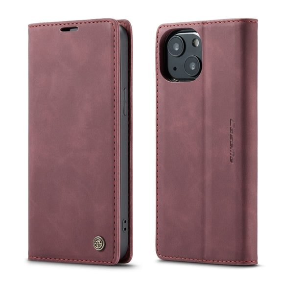 For iPhone 13 CaseMe-013 Multifunctional Retro Frosted Horizontal Flip Leather Case with Card Slot & Holder & Wallet(Wine Red)