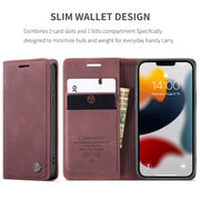 For iPhone 13 CaseMe-013 Multifunctional Retro Frosted Horizontal Flip Leather Case with Card Slot & Holder & Wallet(Wine Red)