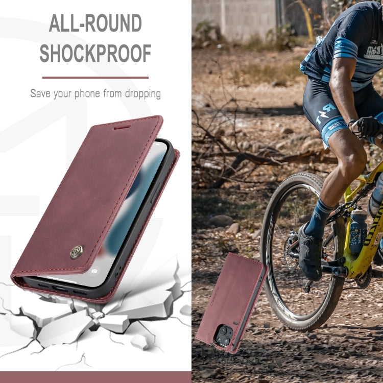 For iPhone 13 CaseMe-013 Multifunctional Retro Frosted Horizontal Flip Leather Case with Card Slot & Holder & Wallet(Wine Red)