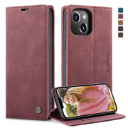 For iPhone 13 CaseMe-013 Multifunctional Retro Frosted Horizontal Flip Leather Case with Card Slot & Holder & Wallet(Wine Red)