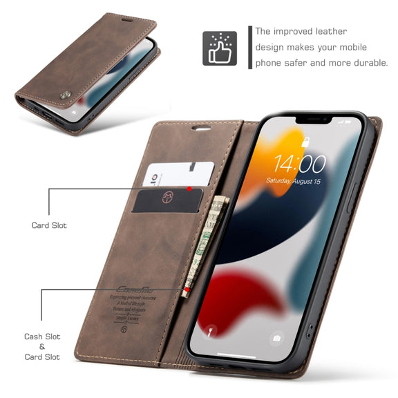 For iPhone 13 Pro Max CaseMe-013 Multifunctional Retro Frosted Horizontal Flip Leather Case with Card Slot & Holder & Wallet (Coffee)