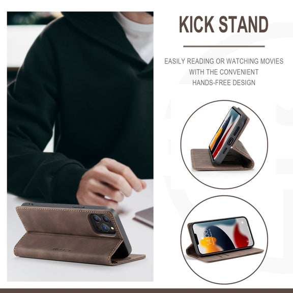 For iPhone 13 Pro Max CaseMe-013 Multifunctional Retro Frosted Horizontal Flip Leather Case with Card Slot & Holder & Wallet (Coffee)