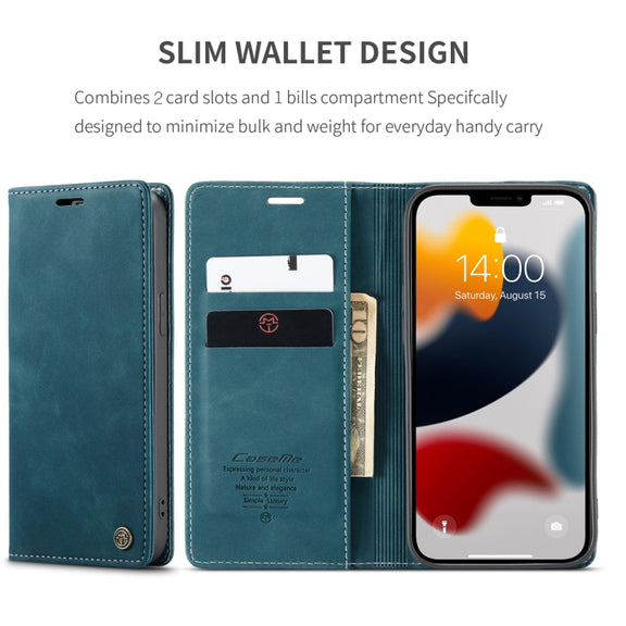 For iPhone 13 Pro Max CaseMe-013 Multifunctional Retro Frosted Horizontal Flip Leather Case with Card Slot & Holder & Wallet (Blue)