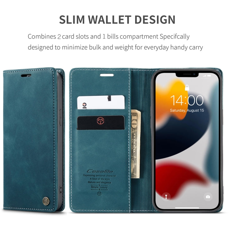 For iPhone 13 Pro Max CaseMe-013 Multifunctional Retro Frosted Horizontal Flip Leather Case with Card Slot & Holder & Wallet (Blue)