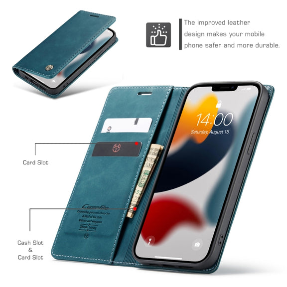 For iPhone 13 Pro Max CaseMe-013 Multifunctional Retro Frosted Horizontal Flip Leather Case with Card Slot & Holder & Wallet (Blue)