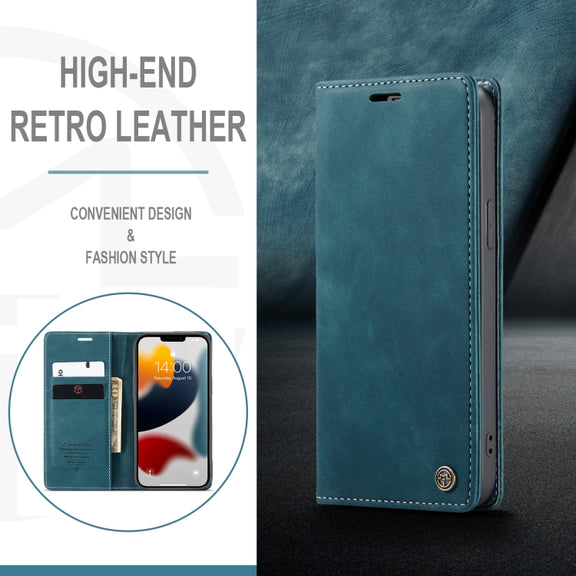 For iPhone 13 Pro Max CaseMe-013 Multifunctional Retro Frosted Horizontal Flip Leather Case with Card Slot & Holder & Wallet (Blue)
