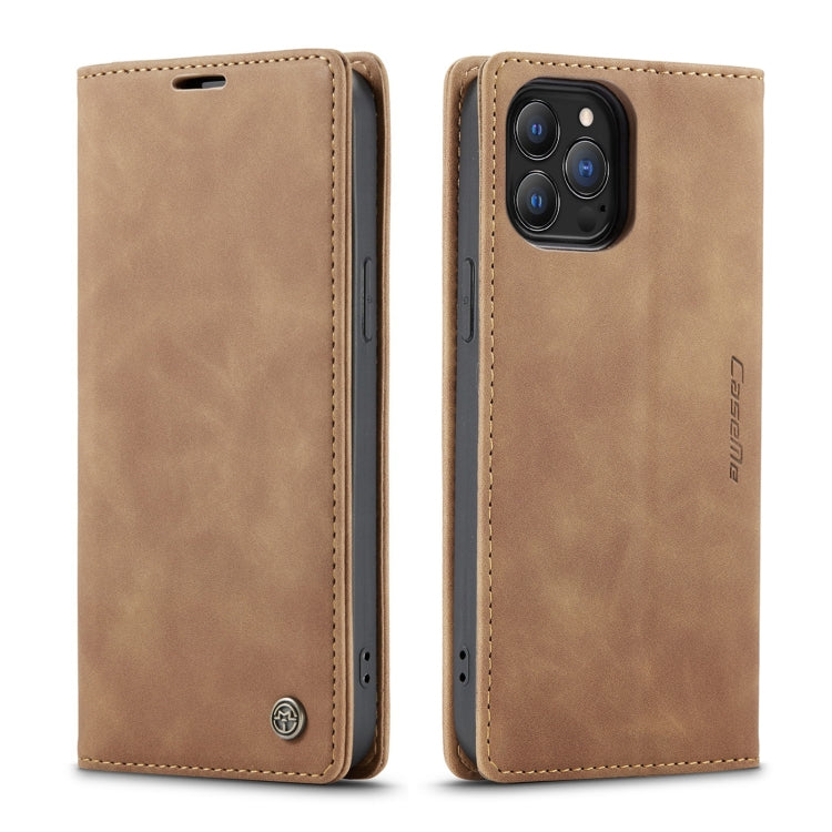For iPhone 13 Pro Max CaseMe-013 Multifunctional Retro Frosted Horizontal Flip Leather Case with Card Slot & Holder & Wallet (Brown)