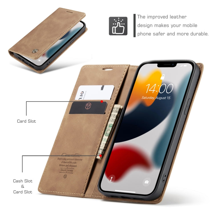 For iPhone 13 Pro Max CaseMe-013 Multifunctional Retro Frosted Horizontal Flip Leather Case with Card Slot & Holder & Wallet (Brown)