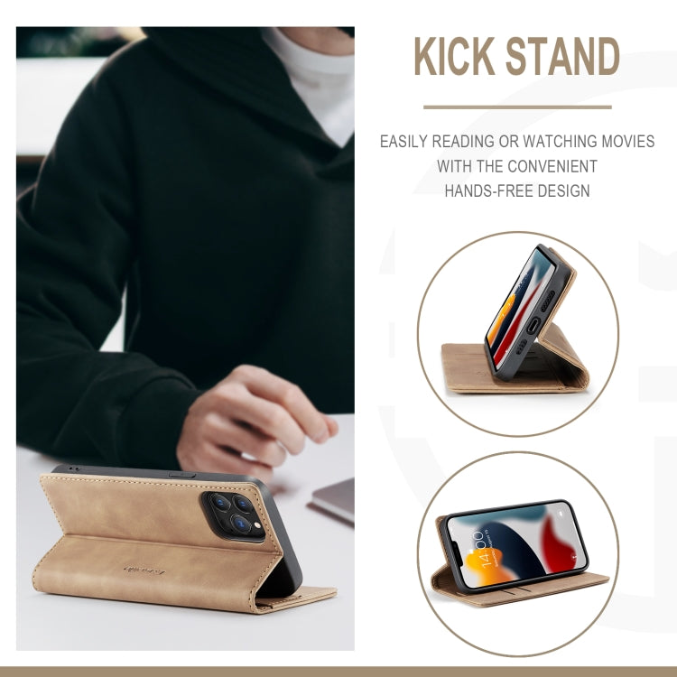 For iPhone 13 Pro Max CaseMe-013 Multifunctional Retro Frosted Horizontal Flip Leather Case with Card Slot & Holder & Wallet (Brown)
