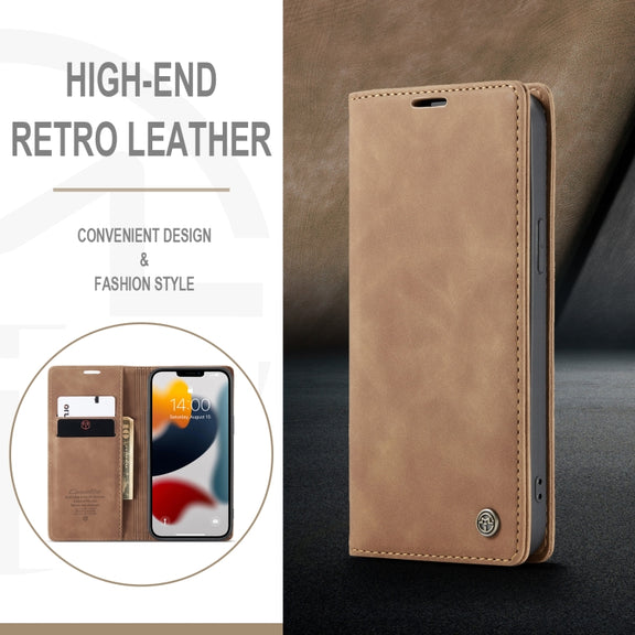 For iPhone 13 Pro Max CaseMe-013 Multifunctional Retro Frosted Horizontal Flip Leather Case with Card Slot & Holder & Wallet (Brown)