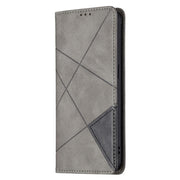 For OPPO Reno6 Rhombus Texture Horizontal Flip Magnetic Leather Case with Holder & Card Slots(Grey)