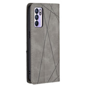 For OPPO Reno6 Rhombus Texture Horizontal Flip Magnetic Leather Case with Holder & Card Slots(Grey)