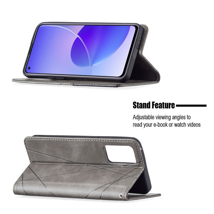 For OPPO Reno6 Rhombus Texture Horizontal Flip Magnetic Leather Case with Holder & Card Slots(Grey) - OPPO Cases by PMC TechLife | Online Shopping South Africa | PMC TechLife | Buy Now Pay Later Mobicred