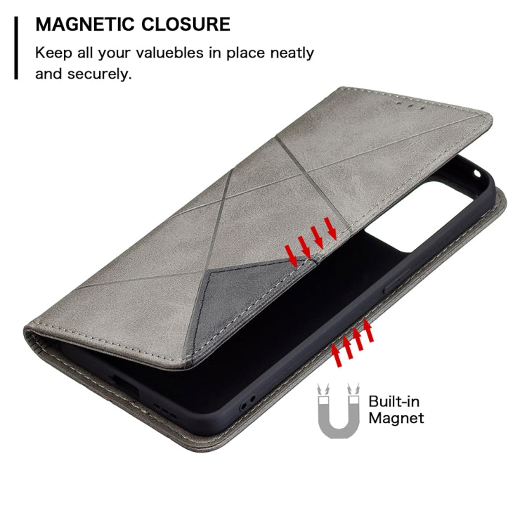 For OPPO Reno6 Rhombus Texture Horizontal Flip Magnetic Leather Case with Holder & Card Slots(Grey) - OPPO Cases by PMC TechLife | Online Shopping South Africa | PMC TechLife | Buy Now Pay Later Mobicred