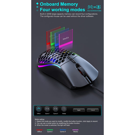 iMICE T60 7-key Custom Colorful Luminous Wired Honeycomb Gaming Mouse, Cable Length: 1.8m(Black)