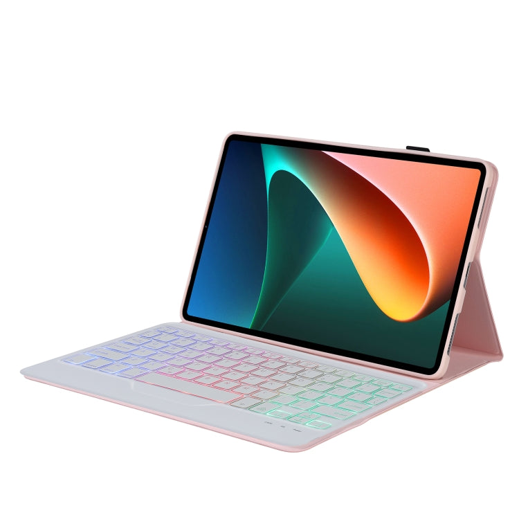 A0N5BS Ultra-thin Tri-color Backlight Detachable Lambskin Texture TPU Bluetooth Keyboard Leather Tablet Case with Holder For Xiaomi Pad 5 / 5 Pro(Pink) - Xiaomi Keyboard by PMC TechLife | Online Shopping South Africa | PMC TechLife | Buy Now Pay Later Mobicred