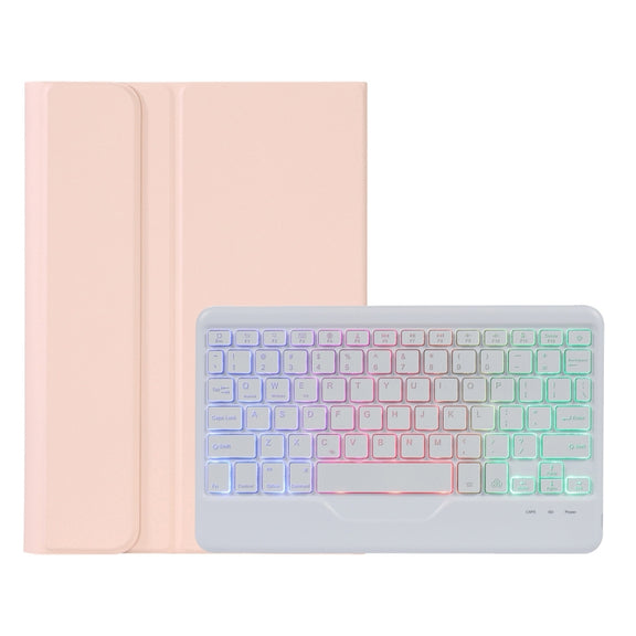 A0N5BS Ultra-thin Tri-color Backlight Detachable Lambskin Texture TPU Bluetooth Keyboard Leather Tablet Case with Holder For Xiaomi Pad 5 / 5 Pro(Pink)