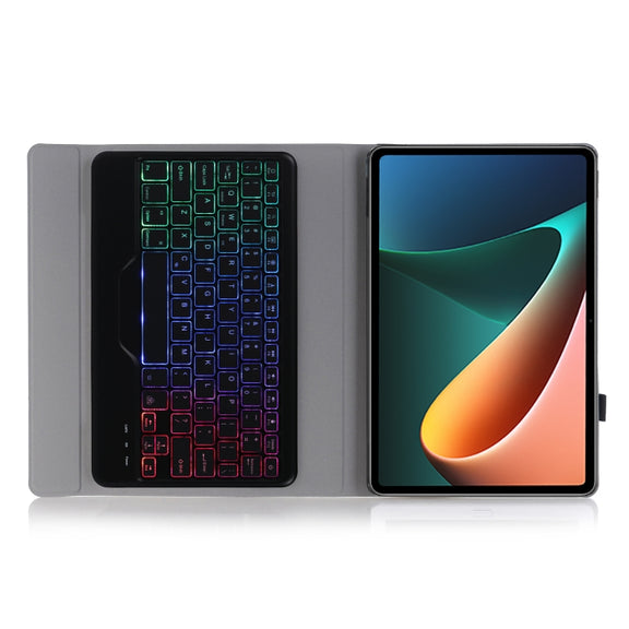 A0N5BS Ultra-thin Tri-color Backlight Detachable Lambskin Texture TPU Bluetooth Keyboard Leather Tablet Case with Holder For Xiaomi Pad 5 / 5 Pro(Black)