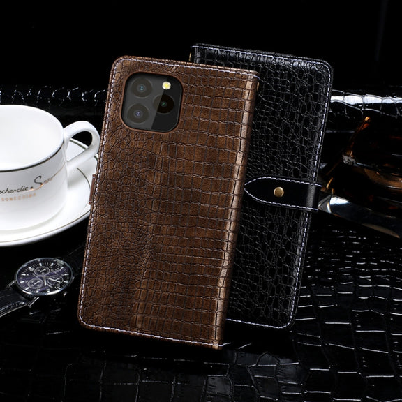 For Oukitel C21 Pro idewei Crocodile Texture Horizontal Flip Leather Case with Holder & Card Slots & Wallet(Dark Blue)