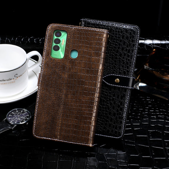 For Tecno Spark 7P idewei Crocodile Texture Horizontal Flip Leather Case with Holder & Card Slots & Wallet(Dark Blue)