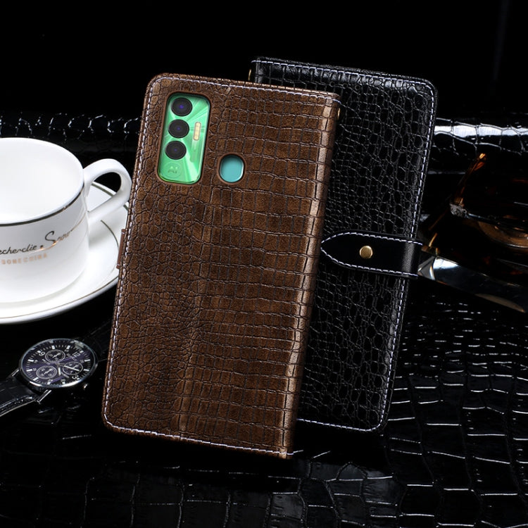 For Tecno Spark 7P idewei Crocodile Texture Horizontal Flip Leather Case with Holder & Card Slots & Wallet(Dark Blue)