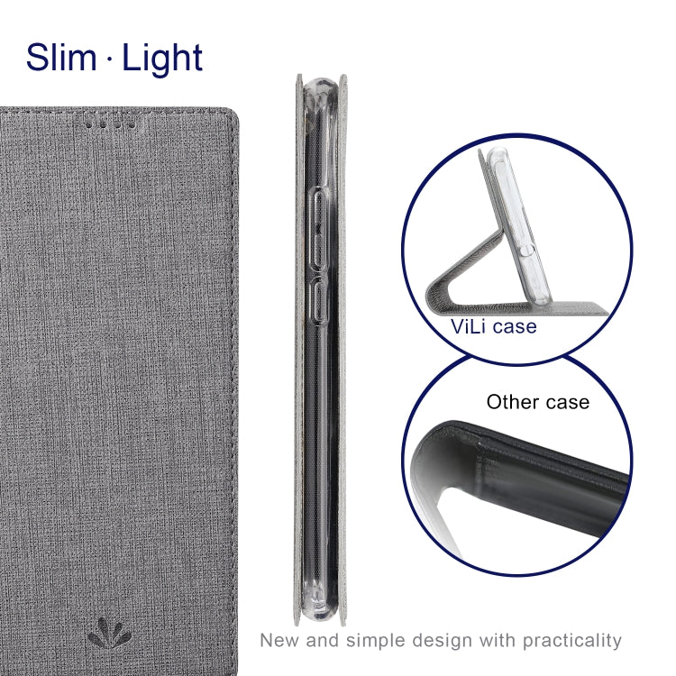 For Sharp Aquos R6 ViLi DMX Series Shockproof TPU + PU Leather Magnetic Attraction Horizontal Flip Case with Card Slot & Holder(Grey)