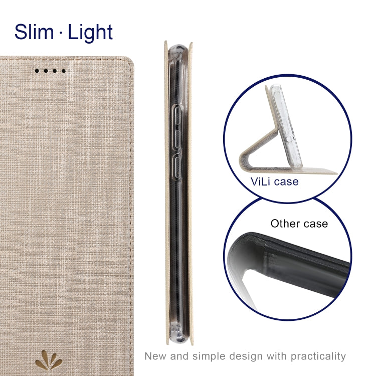 For Sharp Aquos R6 ViLi DMX Series Shockproof TPU + PU Leather Magnetic Attraction Horizontal Flip Case with Card Slot & Holder(Gold)
