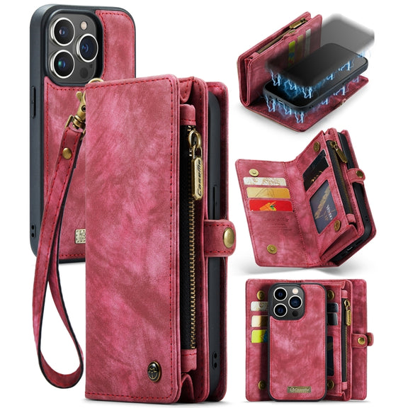 For iPhone 13 Pro Max CaseMe-008 Detachable Multifunctional Horizontal Flip Leather Case with Card Slot & Holder & Zipper Wallet & Photo Frame (Red)