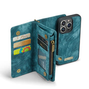 For iPhone 13 Pro Max CaseMe-008 Detachable Multifunctional Horizontal Flip Leather Case with Card Slot & Holder & Zipper Wallet & Photo Frame (Blue)