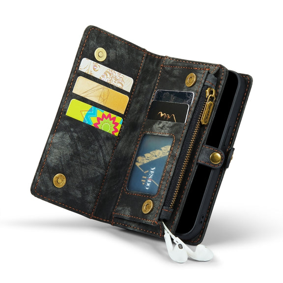 For iPhone 13 Pro CaseMe-008 Detachable Multifunctional Horizontal Flip Leather Case with Card Slot & Holder & Zipper Wallet & Photo Frame (Black)