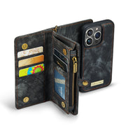 For iPhone 13 Pro CaseMe-008 Detachable Multifunctional Horizontal Flip Leather Case with Card Slot & Holder & Zipper Wallet & Photo Frame (Black)