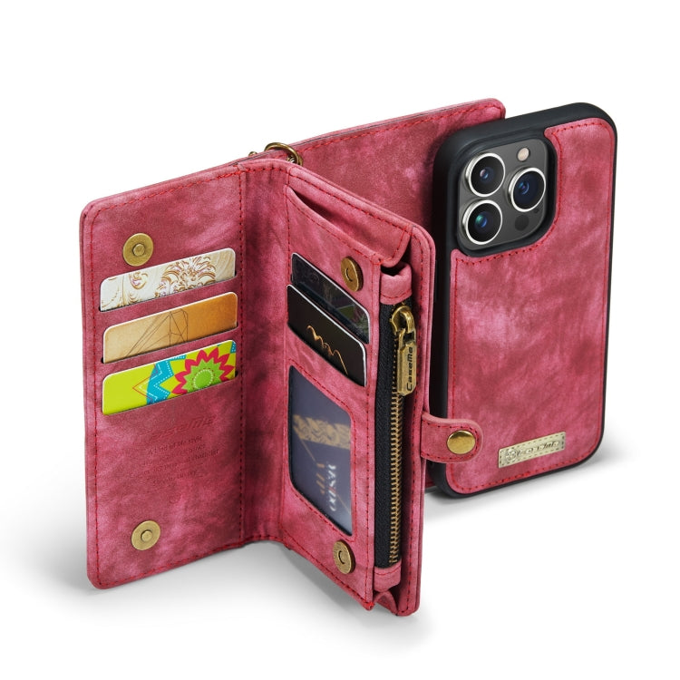 For iPhone 13 Pro CaseMe-008 Detachable Multifunctional Horizontal Flip Leather Case with Card Slot & Holder & Zipper Wallet & Photo Frame (Red)